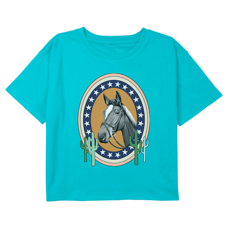 Girl's Lost Gods Western Horse Star Frame Portrait T-Shirt