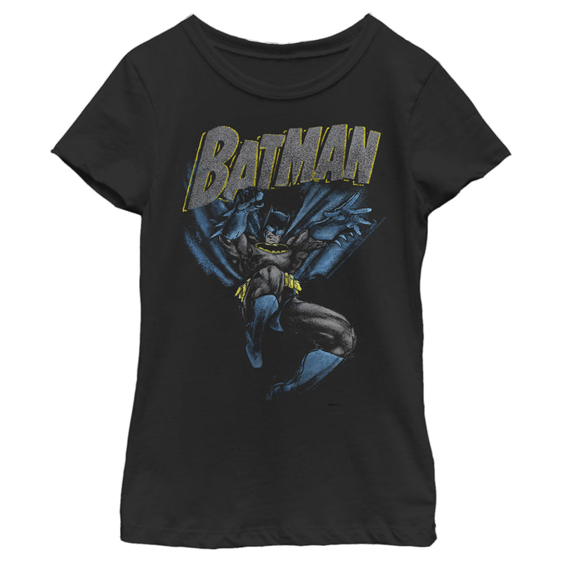 Girl's Batman Distressed Retro Action Logo T-Shirt