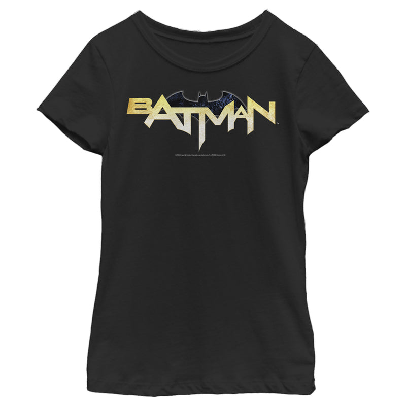 Girl's Batman Logo Messy Text T-Shirt