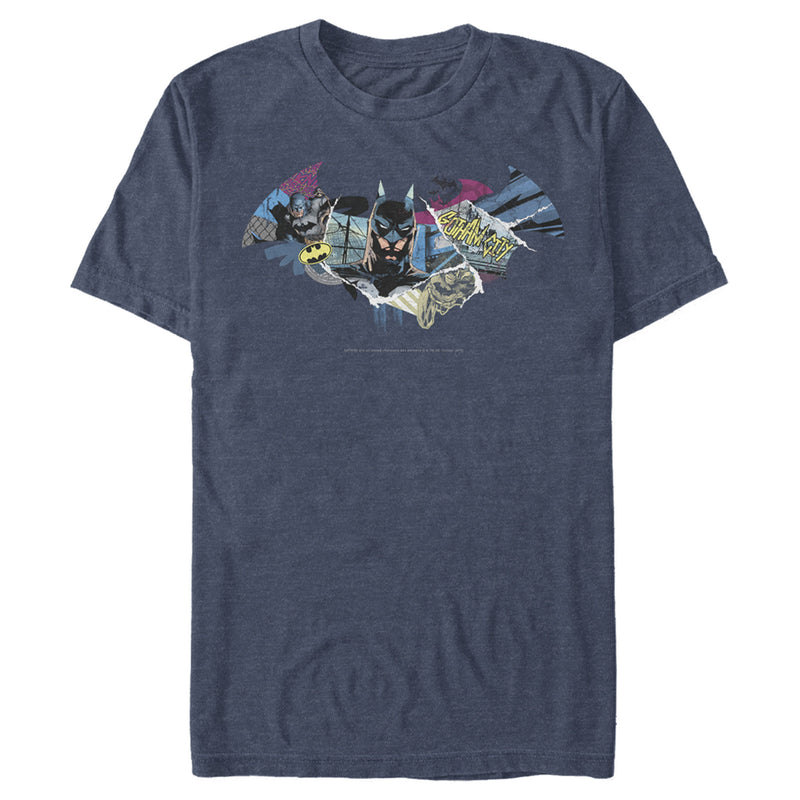 Men's Batman Shield Logo Classic Hero Collage T-Shirt