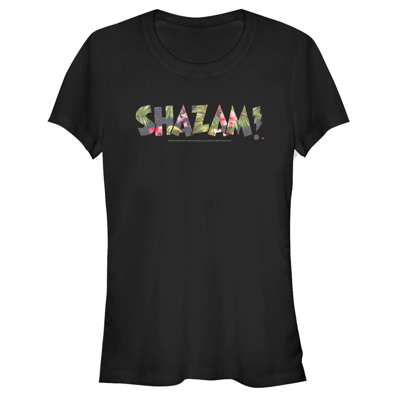 Junior's Shazam! Tropical Flower Logo T-Shirt