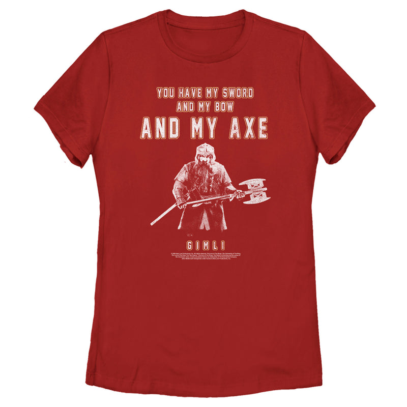 Women's The Lord of the Rings Fellowship of the Ring Gimli You Have My Sword and My Bow and My Axe T-Shirt