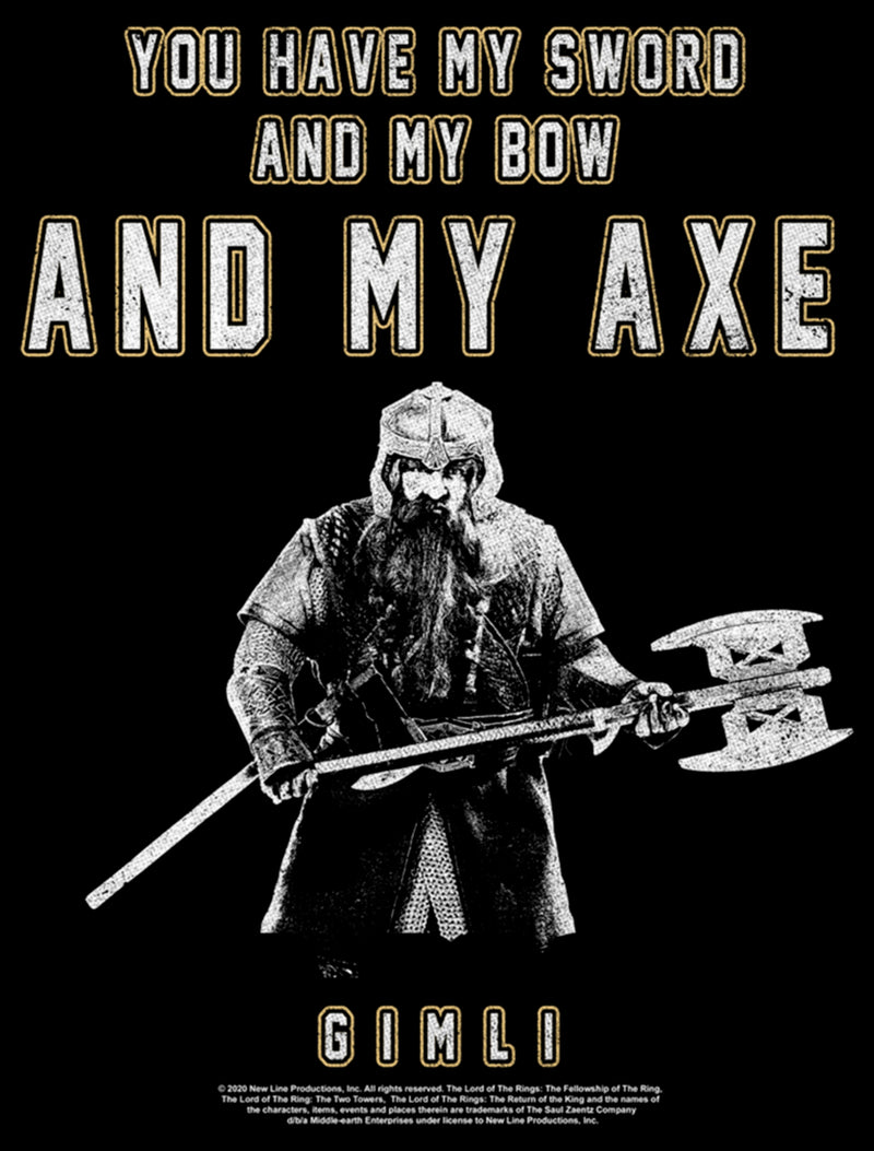 Men's The Lord of the Rings Fellowship of the Ring Gimli You Have My Sword and My Bow and My Axe T-Shirt