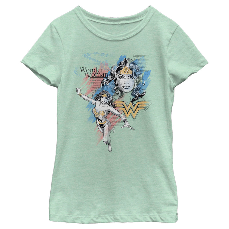 Girl's Wonder Woman Pastel Newspaper T-Shirt