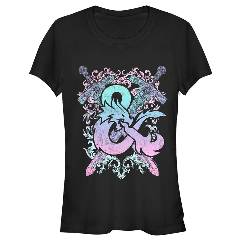 Junior's Dungeons & Dragons Pastel Rainbow Sword & Fire Logo T-Shirt