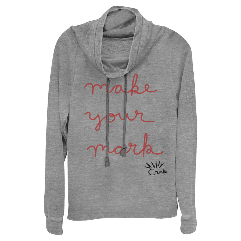 Junior's Cruella Make Your Mark Cowl Neck Sweatshirt