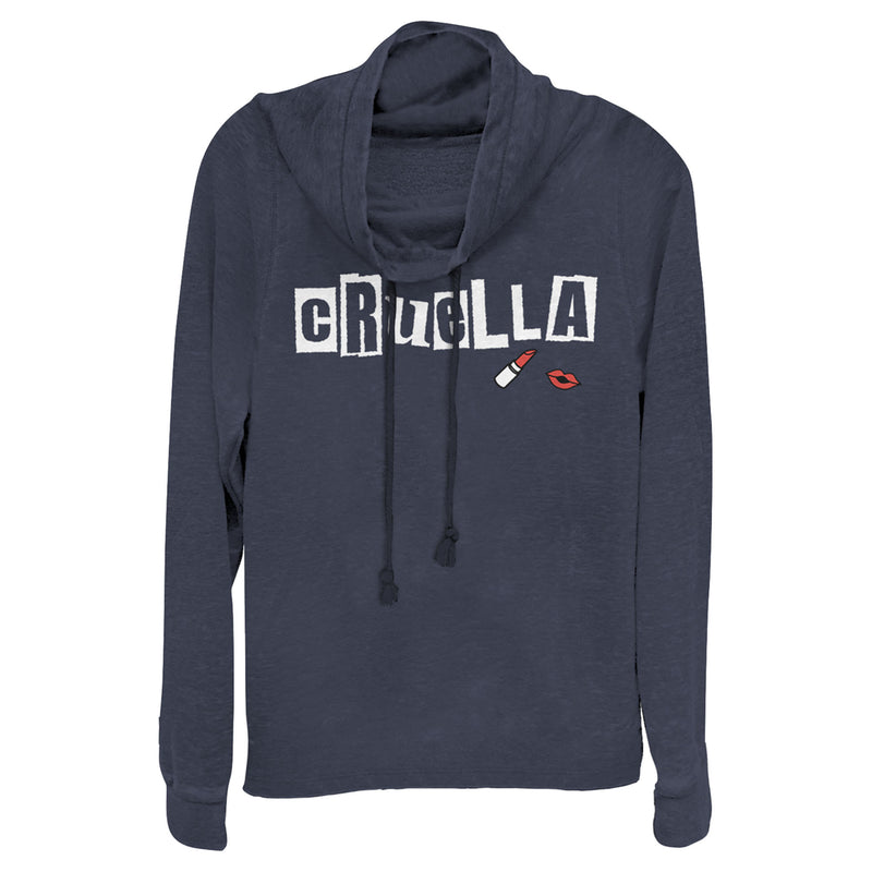 Junior's Cruella Lipstick Logo Cowl Neck Sweatshirt