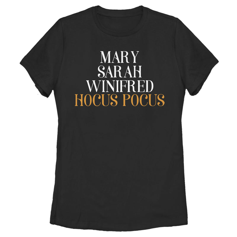 Women's Hocus Pocus Sanderson Sister Names T-Shirt