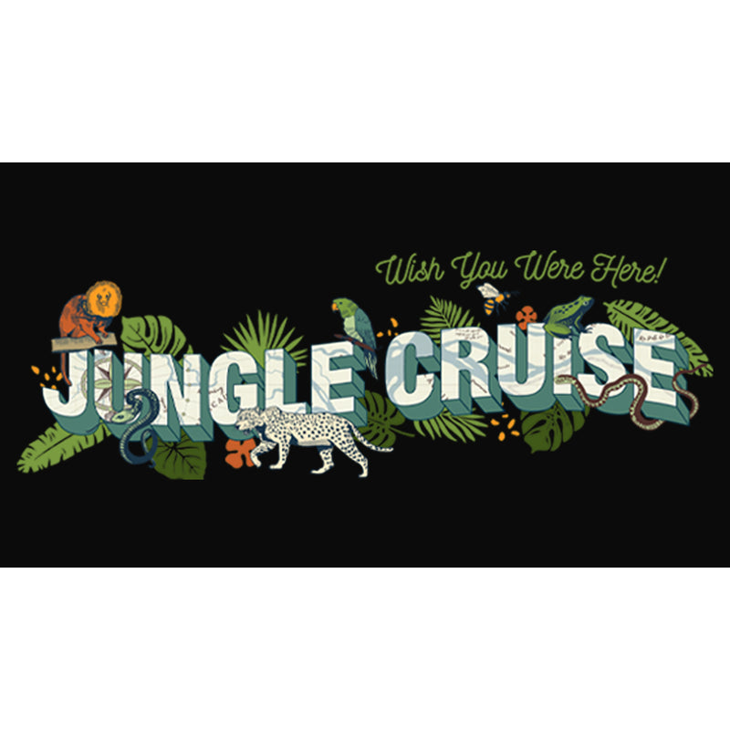 Junior's Jungle Cruise Wish You Were Here Postcard Logo Cowl Neck Sweatshirt