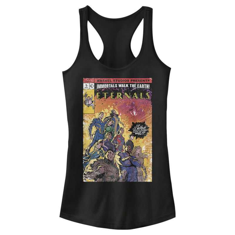 Junior's Marvel Eternals Retro Group Comic Book Cover Racerback Tank Top