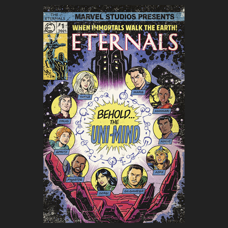 Junior's Marvel Eternals Retro Comic Book Cover Festival Muscle Tee