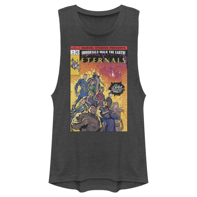 Junior's Marvel Eternals Heroes Comic Book Cover Festival Muscle Tee