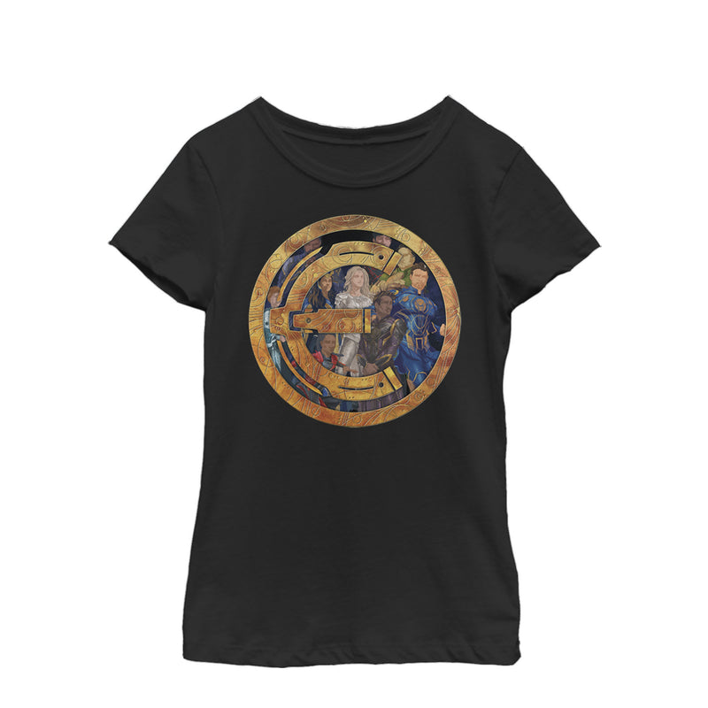 Girl's Marvel Eternals Group Gold Badge T-Shirt