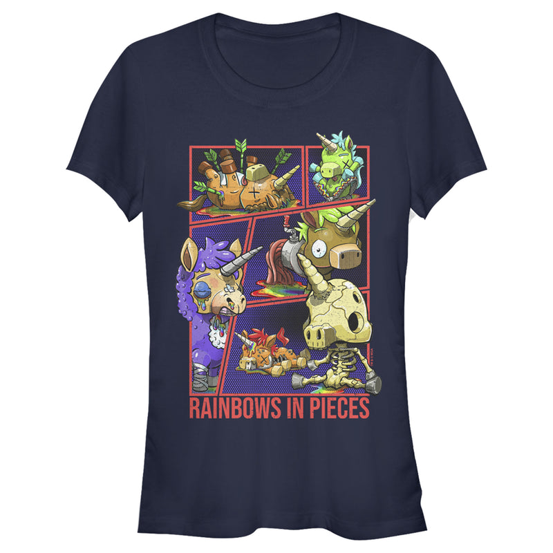 Junior's R.I.P. Rainbows in Pieces Unicorn Panels T-Shirt