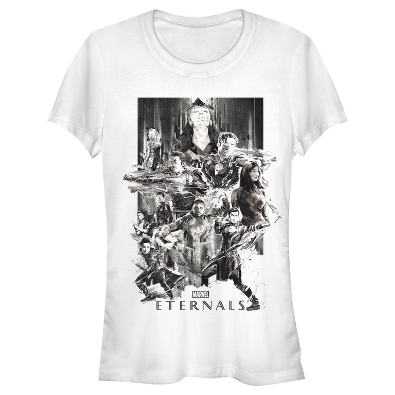 Junior's Marvel Eternals Greyscale Poster T-Shirt