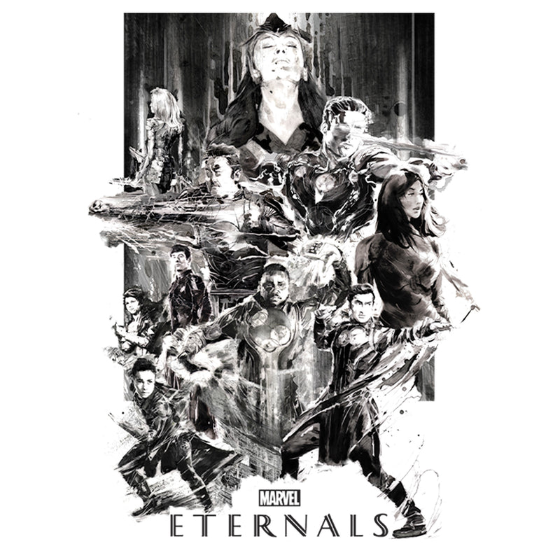 Junior's Marvel Eternals Greyscale Poster T-Shirt