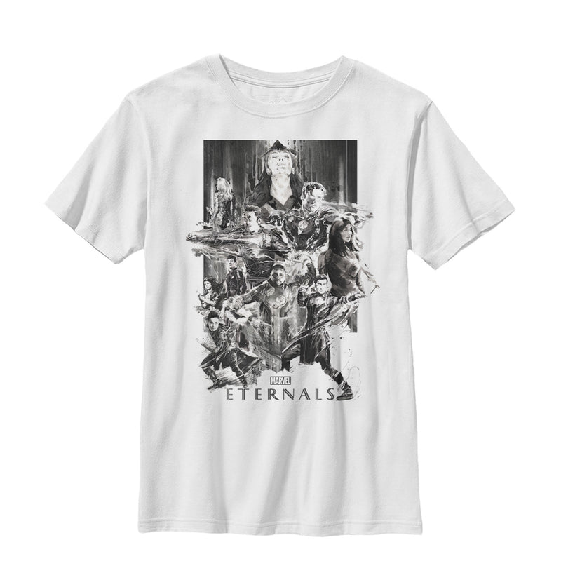 Boy's Marvel Eternals Greyscale Poster T-Shirt