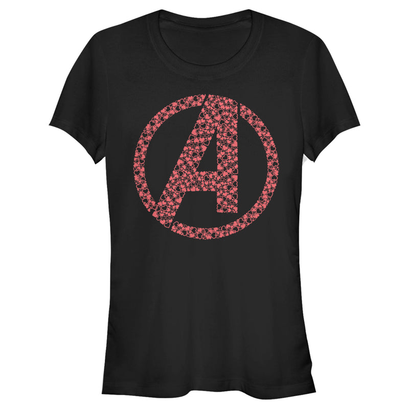 Junior's Marvel Avengers Valentine's Small Hearts Logo T-Shirt