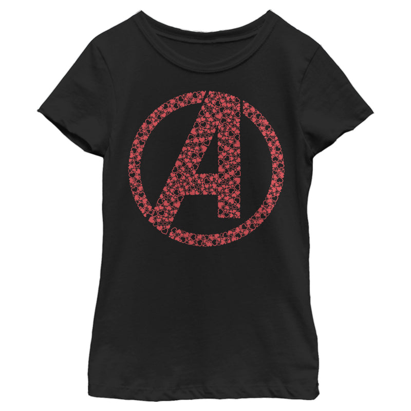 Girl's Marvel Avengers Valentine's Small Hearts Logo T-Shirt