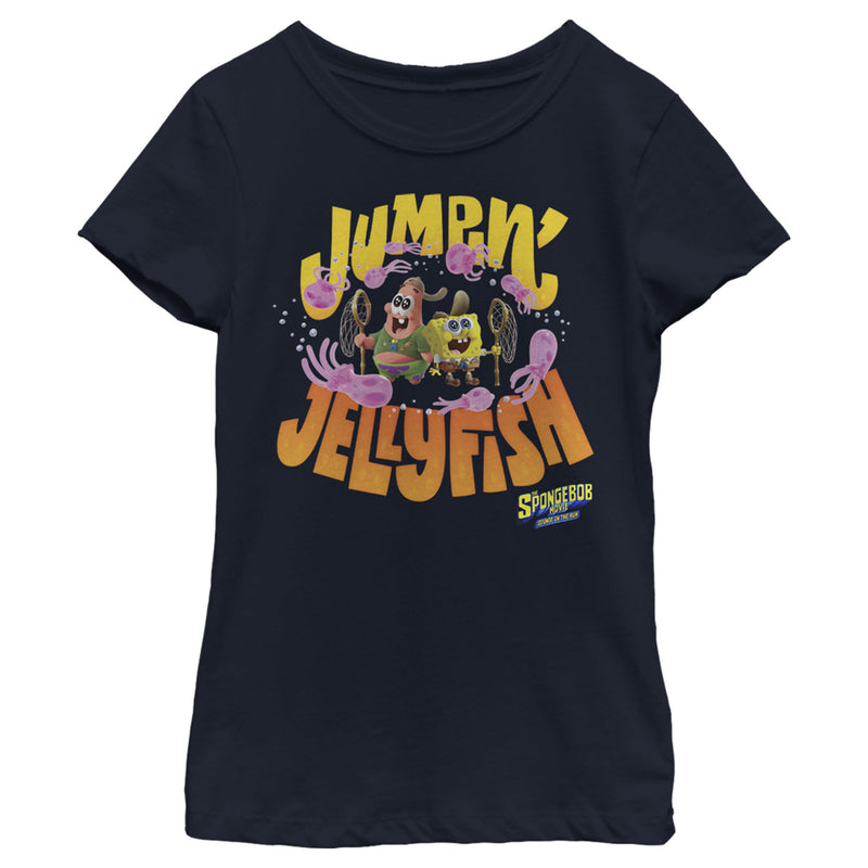 Girl's SpongeBob SquarePants Sponge on the Run Jumping Jellyfish T-Shirt
