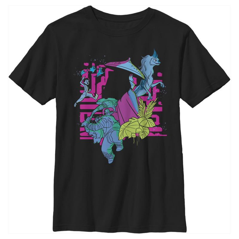 Boy's Raya and the Last Dragon Colorful Characters in Action T-Shirt