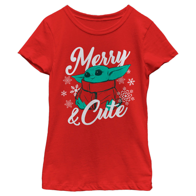 Girl's Star Wars: The Mandalorian Christmas The Child Merry and Cute T-Shirt