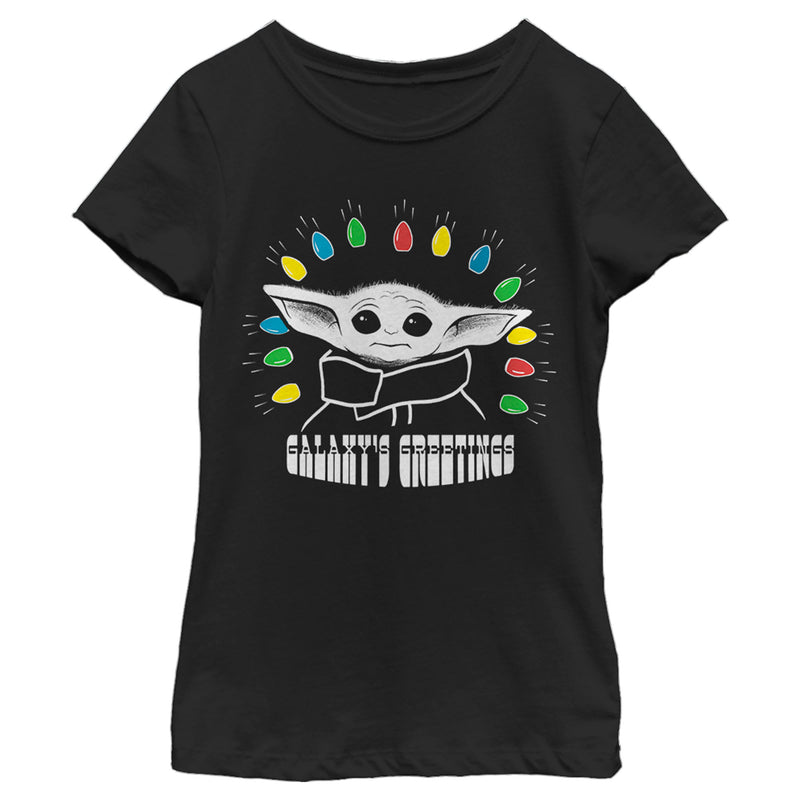 Girl's Star Wars: The Mandalorian Christmas The Child Galaxy's Greetings T-Shirt