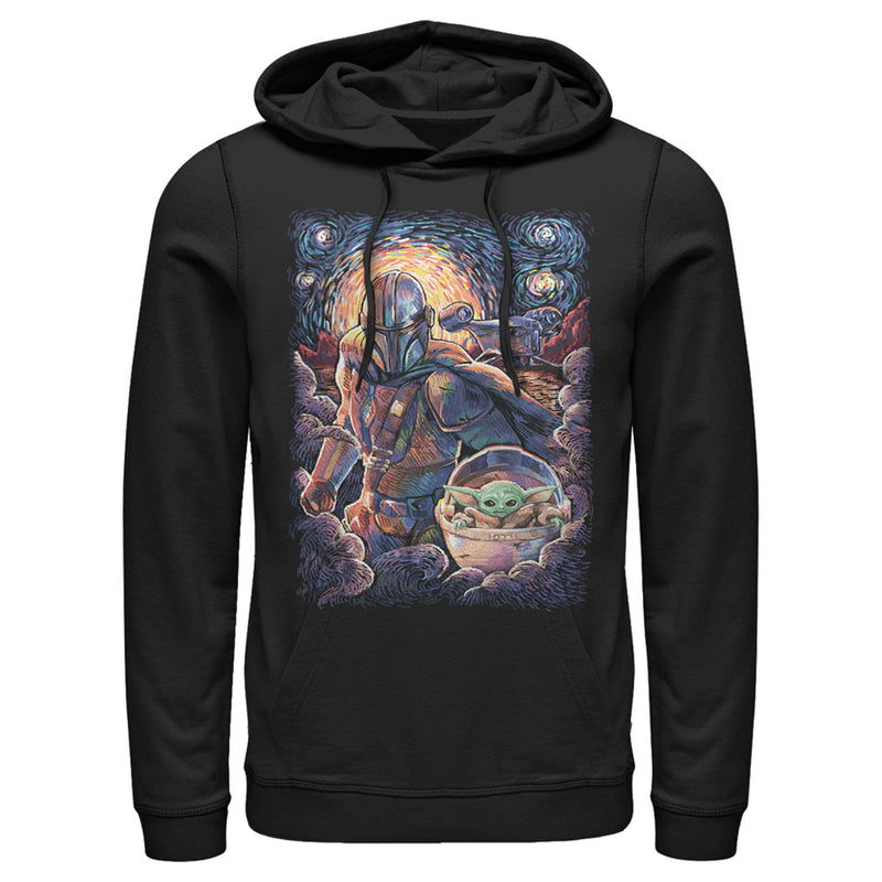 Men's Star Wars: The Mandalorian Starry Night Best Friend Portrait Pull Over Hoodie