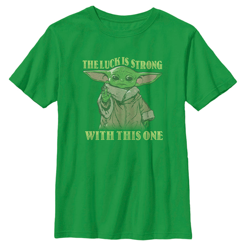 Boy's Star Wars: The Mandalorian Grogu St. Patrick's Day The Luck is Strong With This One T-Shirt