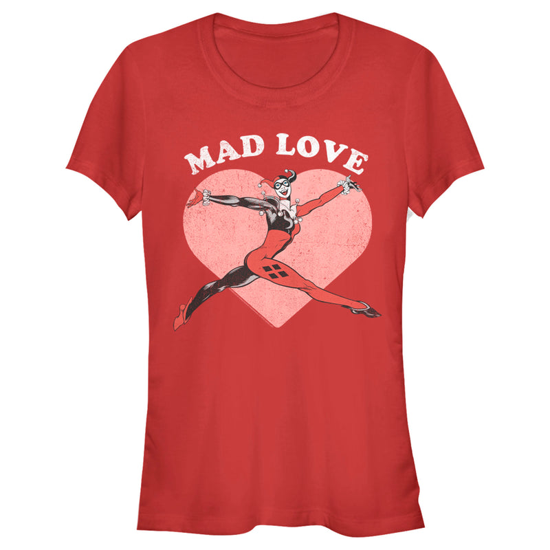 Junior's Batman Valentine's Day Harley Quinn Mad Love T-Shirt