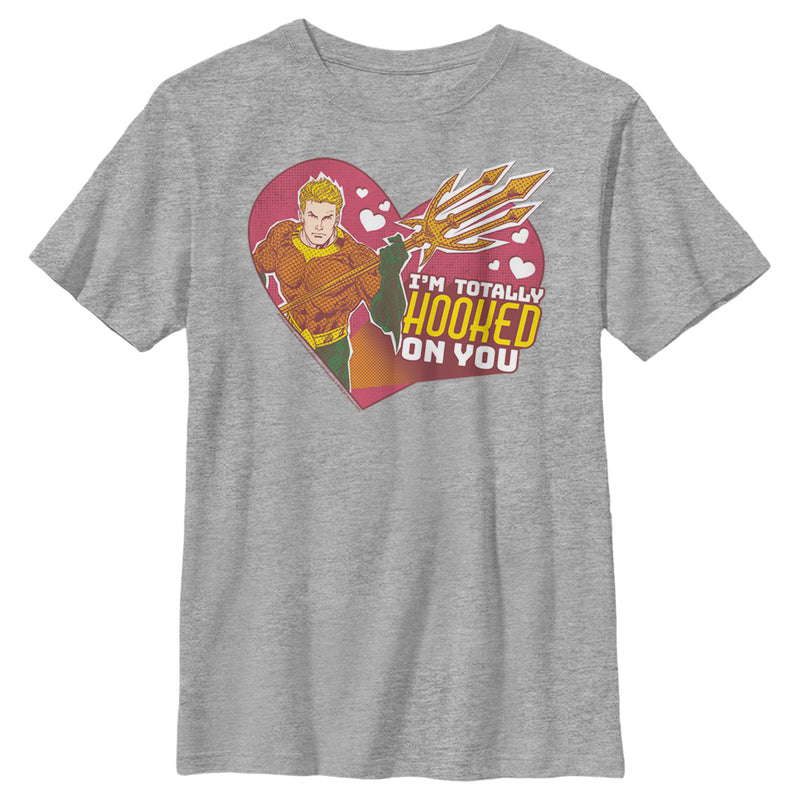 Boy's Justice League Valentine's Day Aquaman I'm Totally Hooked on You T-Shirt