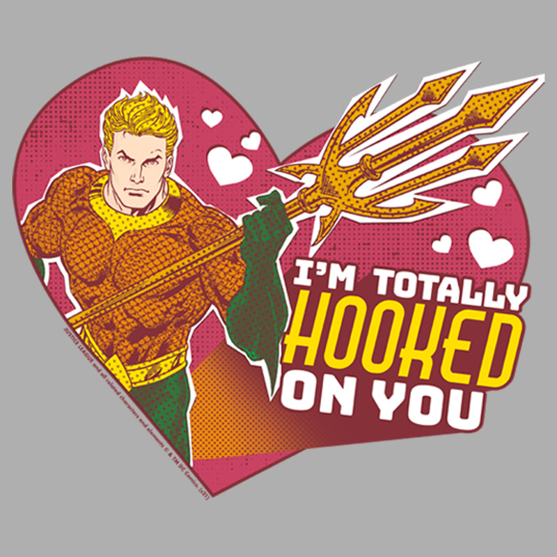 Boy's Justice League Valentine's Day Aquaman I'm Totally Hooked on You T-Shirt