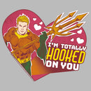 Junior's Justice League Valentine's Day Aquaman I'm Totally Hooked on You T-Shirt