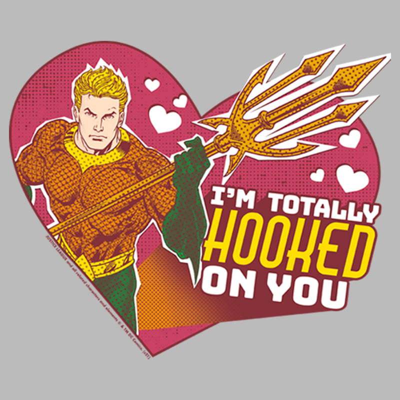 Junior's Justice League Valentine's Day Aquaman I'm Totally Hooked on You T-Shirt