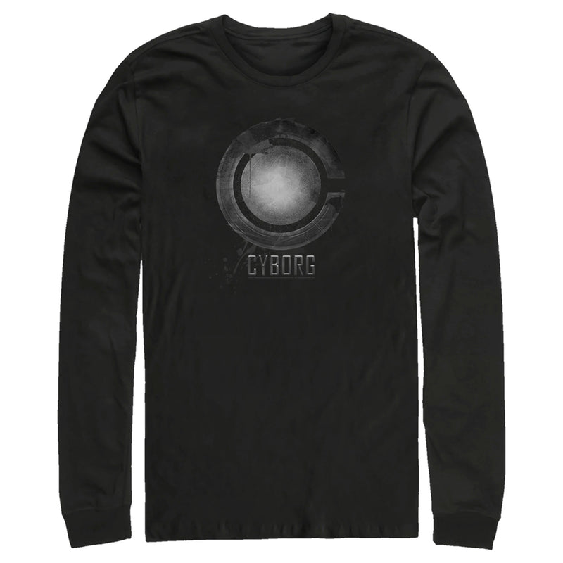 Men's Zack Snyder Justice League Cyborg Silver Logo Long Sleeve Shirt