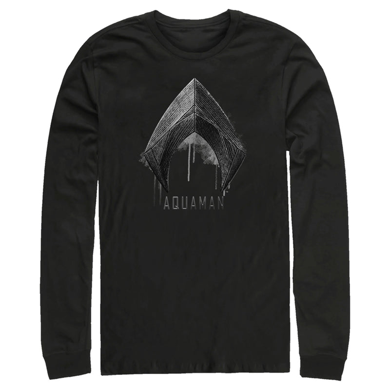 Men's Zack Snyder Justice League Aquaman Silver Logo Long Sleeve Shirt