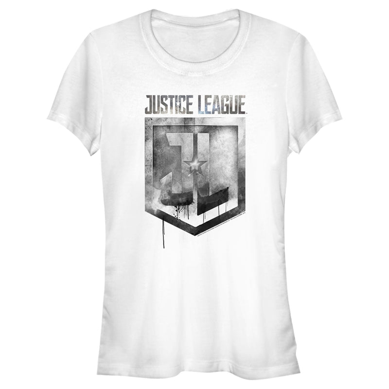 Junior's Zack Snyder Justice League Smoke and Stone Shield Logo T-Shirt