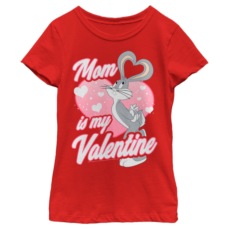 Girl's Looney Tunes Valentine's Day Bugs Bunny Mom is my Valentine T-Shirt