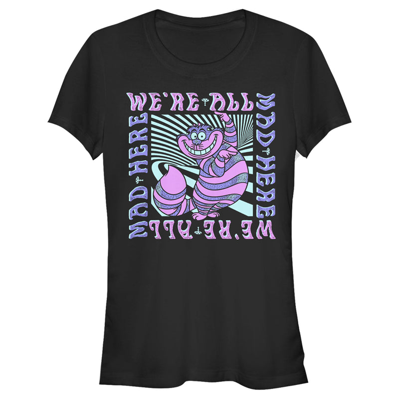 Junior's Alice in Wonderland We're All Mad Here, Cheshire Cat T-Shirt