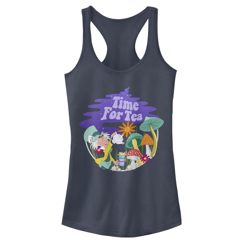 Junior's Alice in Wonderland Mad Hatter Time for Tea Racerback Tank Top