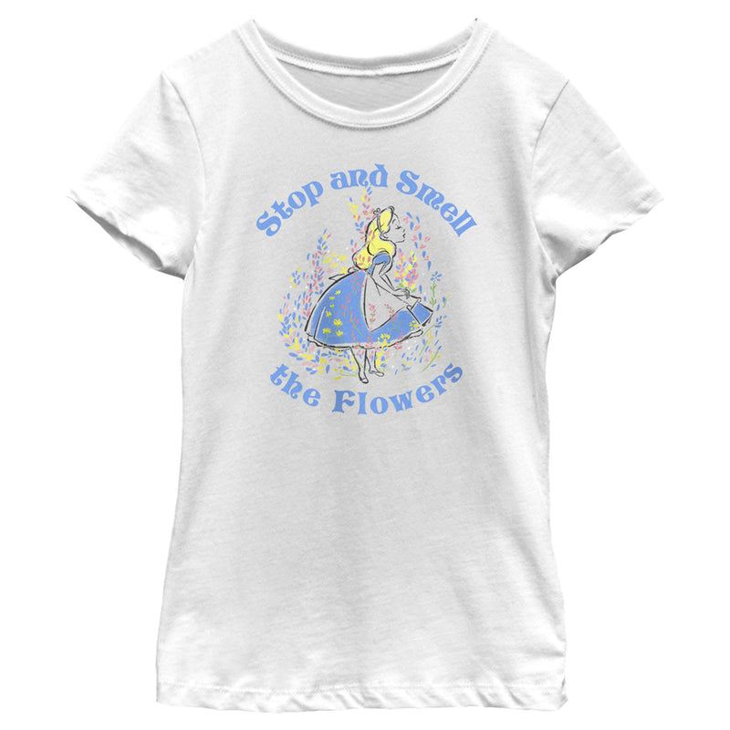 Girl's Alice in Wonderland Stop and Smell the Flowers T-Shirt