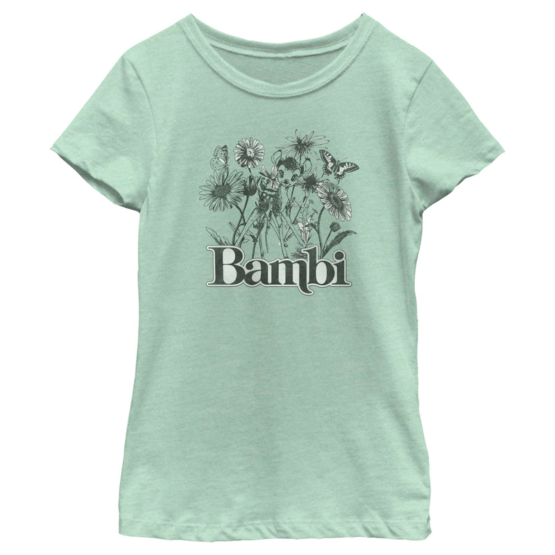 Girl's Bambi Gray Floral Sketch T-Shirt
