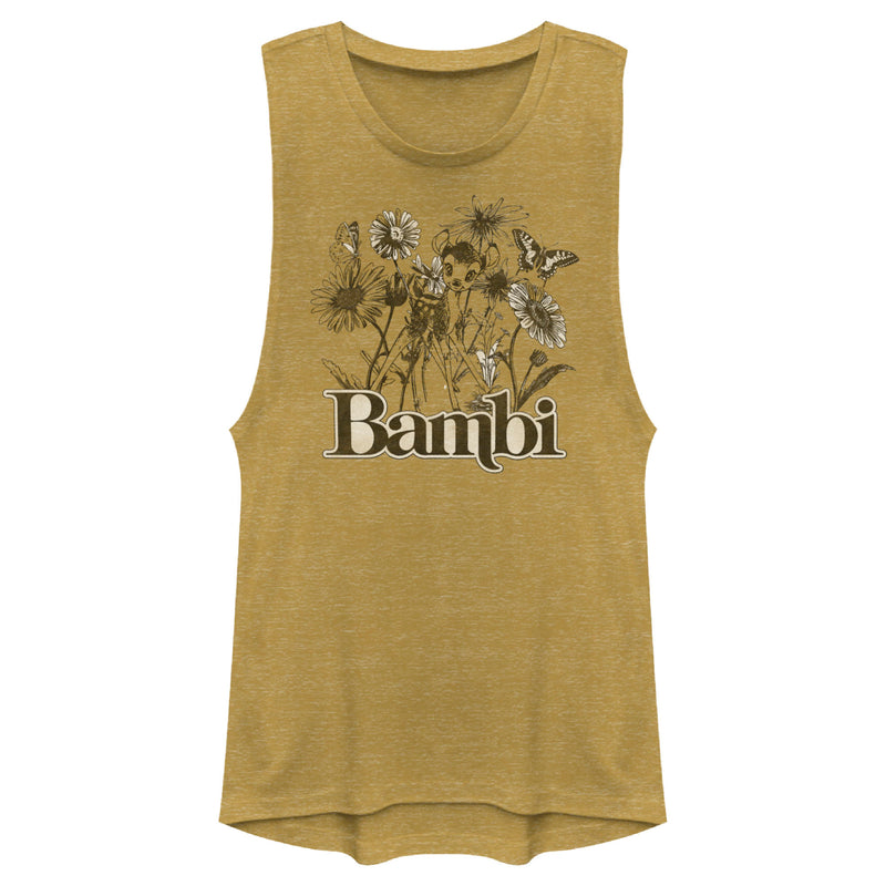 Junior's Bambi Gray Floral Sketch Festival Muscle Tee