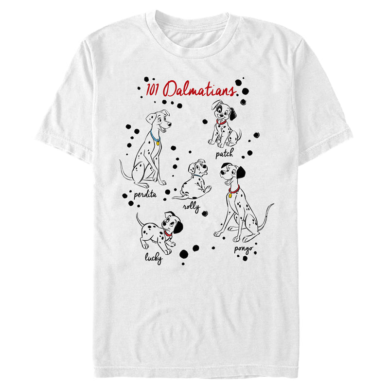 Men's One Hundred and One Dalmatians Character Names T-Shirt