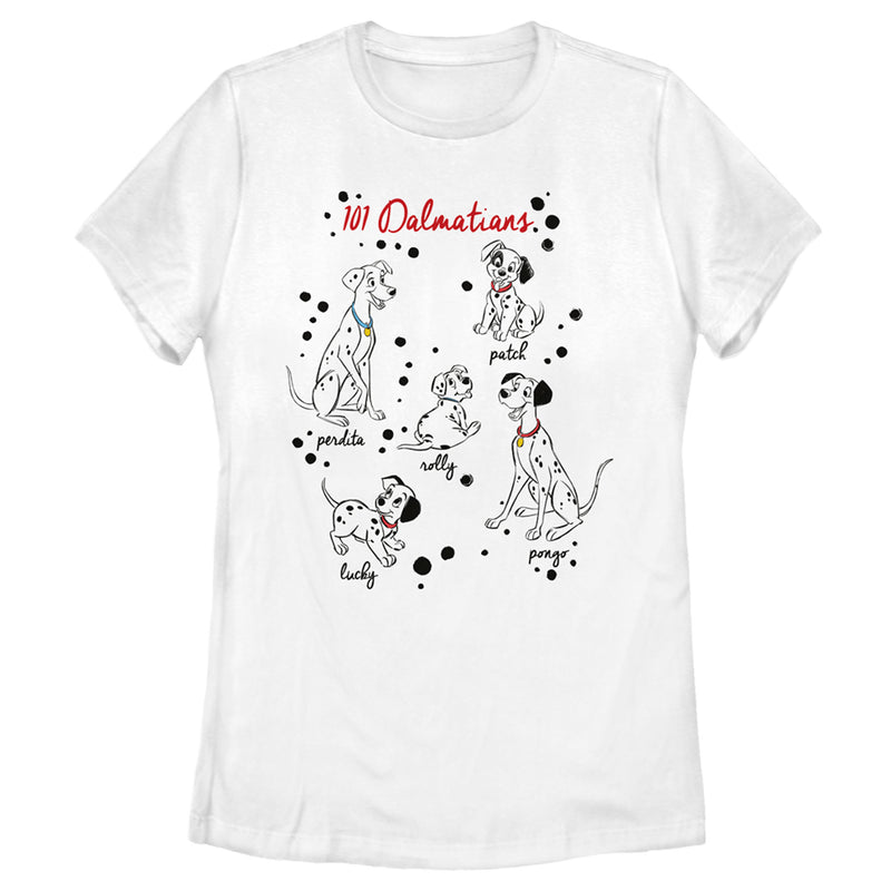 Women's One Hundred and One Dalmatians Character Names T-Shirt