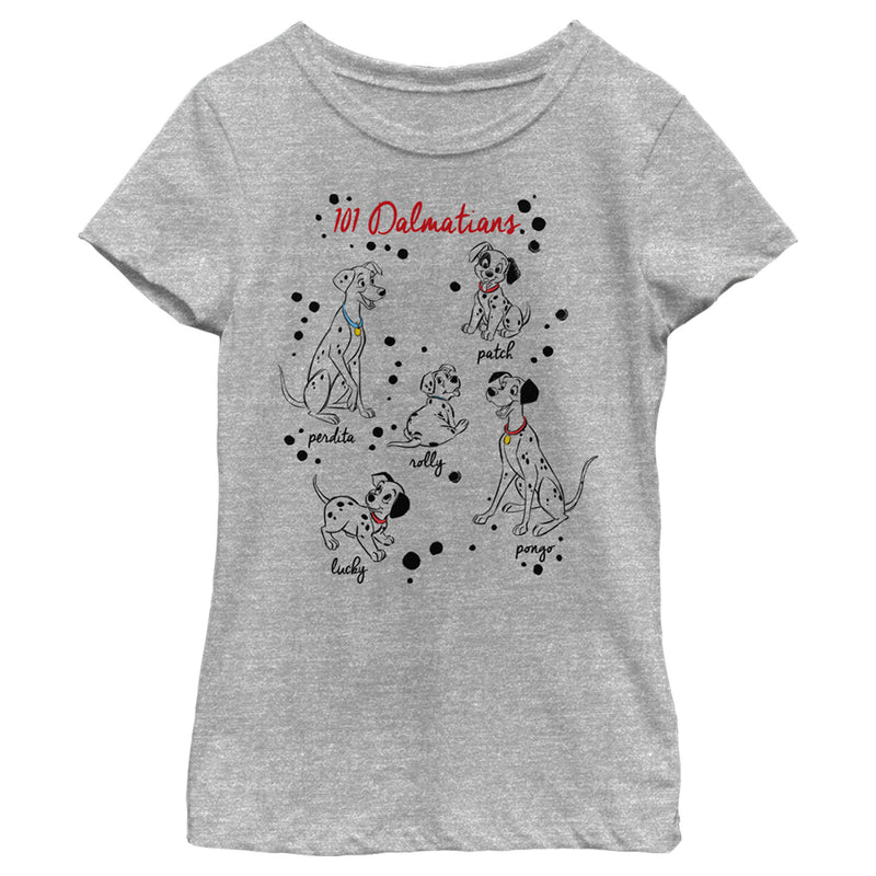 Girl's One Hundred and One Dalmatians Character Names T-Shirt
