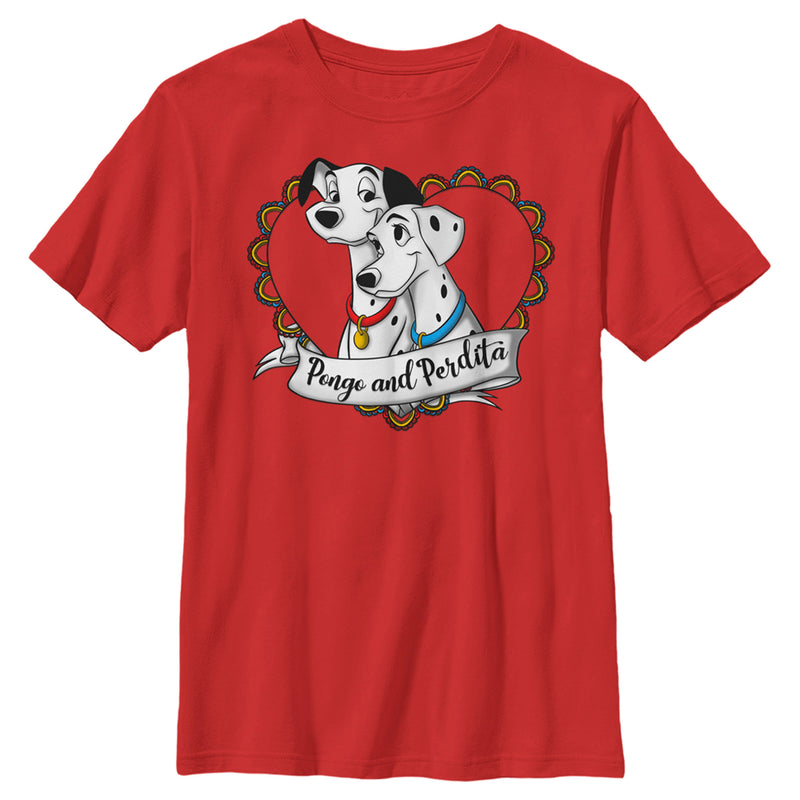 Boy's One Hundred and One Dalmatians Pongo and Perdita Heart Love T-Shirt