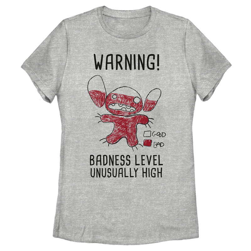 Women's Lilo & Stitch Badness Level Warning Sketch T-Shirt