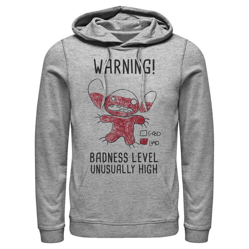 Men's Lilo & Stitch Badness Level Warning Sketch Pull Over Hoodie