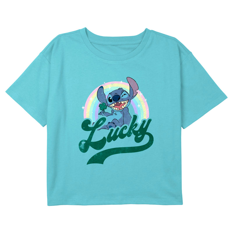 Girl's Lilo & Stitch Lucky Rainbow Wink Distressed T-Shirt